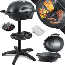 Gril Électrique 2en1, Avec Couvercle, max. 2400Watt, Thermomètre, Revêtement antiadhésif, Plaque de cuisson xxl, Noir - Kesser