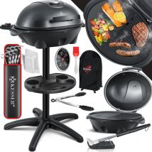 Gril Électrique 2en1, Avec Couvercle, max. 2400Watt, Thermomètre, Revêtement antiadhésif, Plaque de cuisson xxl, Noir - Set - Kesser