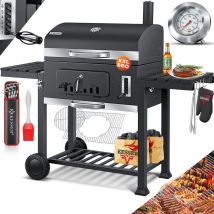 Kesser - Grill Chariot bbq Smoker xxl Barbecue au charbon de bois avec Couvercle, Roues, Poignée en acier inoxydable, Grille et Thermomètre, 8