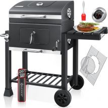 Kesser - Grill Chariot bbq Smoker xl Barbecue au charbon de bois avec Couvercle, Roues, Poignée en acier inoxydable, Grille et Thermomètre, 8 Broches