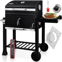 Kesser - Grill Chariot bbq Smoker xl Barbecue au charbon de bois avec Couvercle, Roues, Poignée en acier inoxydable, Grille et Thermomètre, 8 Broches