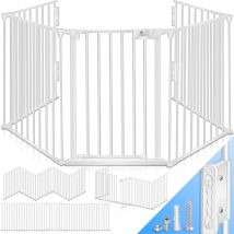 Grille de cheminée avec porte Grille de four en métal Grille de parc Grille de sécurité pour animaux Grille de porte pour sécurité enfants Blanc