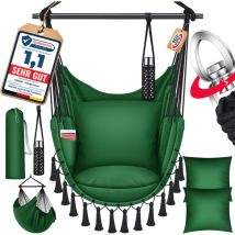 Hängesessel mit 2 Kissen Getränkehalter & Bücherfach - Safari xxl Hängestuhl für Erwachsene & Kinder Hängematte bis 150 kg Hängesitz Grün - Kesser