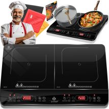 Kesser - Induktionskochplatte Induktionskochfeld 2 Platten Tragbare Kochplatte + 3x Mikrofasertuch + 1x Rezeptbuch 8 Heizstufen 3500Watt / Schwarz