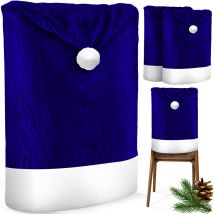 Kesser - Premium Christmas chair cover set fundas de silla para Navidad funda de silla gorro de Papá Noel decoración navideña para sillas fundas azul