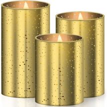Led Kerzen 3er Set Flammenlose Kerze Timerfunktion Timer Echtwachskerze 10cm 12.5cm 15cm Hoch Realistisch Flackernde Flacker-Licht Led-Flammen Gold