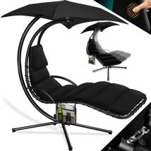 Lettino galleggiante con ombrellone Lettino sospeso Lettino prendisole H200 L194 L100 cm Lettino relax Amaca a dondolo Caricabile fino a 120 kg Nero
