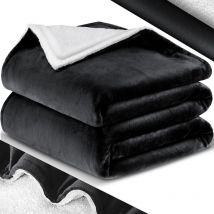 Kesser - Cosy blanket Fluffy Sherpa Extra Soft & Warm Flannel fleece blanket wrinkle resistant/anti-discolour sofa blanket black / 150 x 200 cm