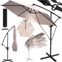 Alu Parasol + couverture Ø300 cm / Ø350 cm avec manivelle Parasol à manivelle avec support protection uv aluminium 350cm / Taupe - Kesser