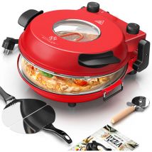 Kesser - Pizza-Ofen elektrisch bis 400 Grad Elektrischer Pizzabäcker 1200W mit feuerfester Steinplatte & Timer Durchmesser 32cm inkl. Pizzaschneider