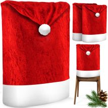 Premium Weihnachtsstuhlüberzug Set Stuhlhussen für Weihnachten Nikolausmütze Stuhlbezug Husse Weihnachtsdeko für Stühle Überzieher Rot / Weiß / 6