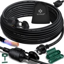 Rallonge avec capuchon de protection Outdoor - pour l'intérieur l'extérieur - Rallonge câble électrique - 230 v IP44 - avec fiche Schuko Noir / 15m