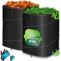 Sac de jardin Pop-Up Sac à feuilles Sac à déchets de jardin avec gants Autonome avec poignées Stable Robuste & Pliable Noir / Vert clair, 2x 219