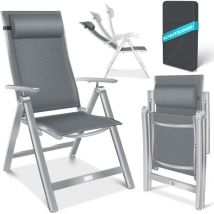 Silla de jardín con reposabrazos Silla plegable de aluminio con cojín ajustable en 7 posiciones Transpirable Gris Claro, 1 pieza - Kesser