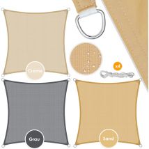Kesser - Sonnensegel Sonnenschutz Windschutz hdpe Gewebe wasser-/windabweisend 5-Fach quer vernäht robust & stabil Creme-Quadrat / 2x2m