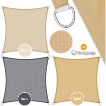 Sonnensegel Sonnenschutz Windschutz hdpe Gewebe wasserabweisend & windabweisend 5-Fach quer vernäht robust & stabil Schattenspender Quadrat / Grau /