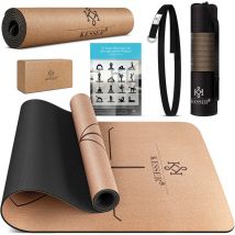 Tapis de yoga en liège Avec sangle de transport Sac & bloc de yoga Tapis de gymnastique Tapis de yoga antidérapant en caoutchouc naturel tpe Tapis de