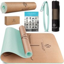 Tapis de yoga en liège avec sangle de transport, sac et bloc de yoga Tapis de gymnastique Tapis de yoga antidérapant en caoutchouc naturel tpe Tapis