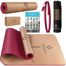 Tapis de yoga en liège avec sangle de transport, sac et bloc de yoga Tapis de gymnastique Tapis de yoga antidérapant en caoutchouc naturel tpe Tapis