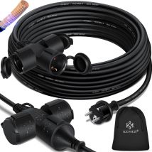 Verlängerungskabel mit Schutzkappe Outdoor - für Innenbereich Außenbereich - Verlängerung Stromkabel – 230 v IP44 - mit Schuko Stecker Schwarz / 15m