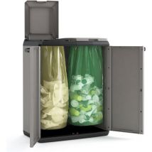 Keter - Armario Split ReciclajeContenedor con tapa para la recogida diferenciadaResina2 puertas y capacidad 2 bolsasColo Gris 68 x 39 x 85 cm