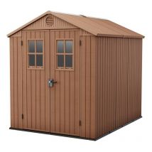Abri de jardin en résine Keter darwin 6x8 bois avec fenêtres avant