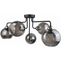 Keter Lighting - Keter Cosmo Multi Arm Semi Flush Ceiling Light Black, Gold, 70cm, 5x E27