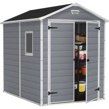Keter Manor Grey Garden Shed 6 x 8 ft Apex Outdoor Storage Wood Effect Resin