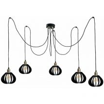 Keter Lighting - Keter Gemma Cluster Pendant Ceiling Light Black, Gold, 5x E27