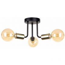 Keter Lighting - 1189 Luna Multi Brazo Semi Empotrado Plafón Negro, Dorado, 25cm, 3x E27