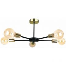 Keter Lighting - 1436 Sun Plafonnier Semi-Encastré à Bras Multiples Noir, Or, 48cm, 5x E27