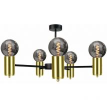 Keter Lighting - 1710 Plafonnier Arde Multi Arm Semi Flush Noir, Or, 60cm, 5x E27