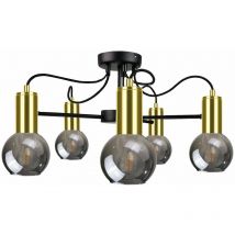 Keter Lighting - 1781 Liv Multi Arm Lámpara de Techo Semi Empotrada Negro, Dorado, 60cm, 5x E27