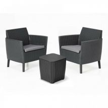 Set 2 Fauteuils + Table de Rangement avec Coussins salemo balcon Graphite - Keter