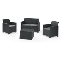 Keter Set 2 Fauteuils + Canapé + Table Basse EMMA LOUNGE Graphite