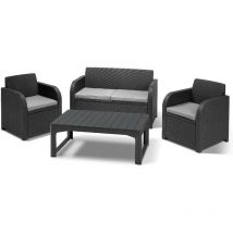 Keter Set 2 Fauteuils + Canapé + Table Basse Ouverte Relevable CAROLINA LOUNGE Graphite