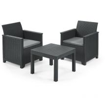Set 2 Fauteuils + Table Basse Ouverte emma balcon Graphite - Keter