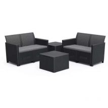 Keter - Set 2 Sofas + 2 Couchtische Container claire doppelsofa aufbewahrungstisch Graphit