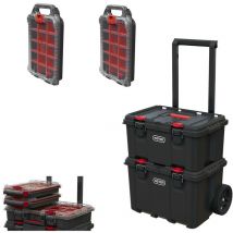 Keter Stack N Roll Wheeled Tool Box + Deep Tool Box + x2 Small Half Organisers