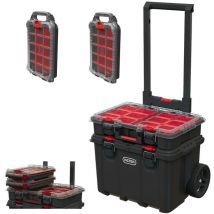 Stack n Roll Wheeled Tool Box + x1 Large Organiser + x2 Half Organisers - Keter