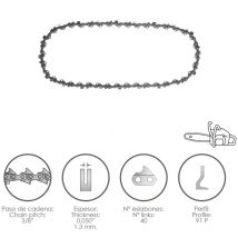Cadena Motosierra 3/8' / 0.050' 1,3 mm. / 40 Eslabones / 91 p