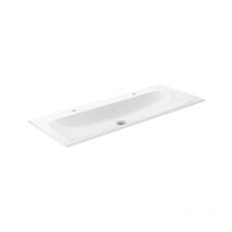 Keuco - Plan - Double lavabo 1208x494 mm, sans trop-plein, 2 trous pour robinetterie, CleanPlus, blanc 32980311202