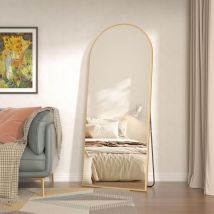 Cassilando - 165 x 60 cm Full Length Mirror, Aluminium Alloy Frame Mirror on Leg, Smooth Curved Mirror on Leg, Large Wall Mirror for Bedroom, Living