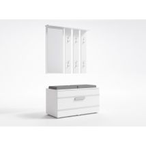 Hucoco - Khati Mueble Entrada Espejo + Banco Dimensiones 41x85x180 Banco De Almacenamiento De Zapatos 6 Ganchos Vestuario