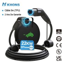 Khons - Câble de Charge Type2 22KW pour Voiture électrique Type2 22KW triphasé Câble de Recharge Type2 22KW câble de Recharge pour Voitureélectrique