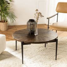 Kiara - Table basse ronde 80x80cm bois recyclé pieds métal