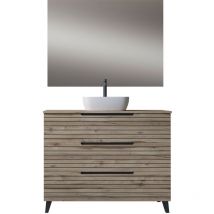 Kibath Mueble de baño con Lavabo, Espejo y Aplique LED KEN 80x45 cm acabado DESIERTO mate 3 cajones con patas