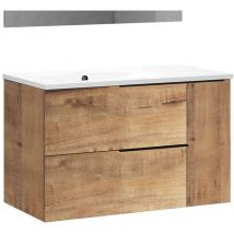 Kibath - Mueble de baño con Lavabo tribu 80x45 cm acabado roble ostippo mate 2 cajones suspendido