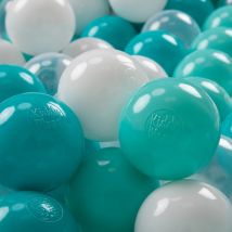 50 ∅ 7CM Palline Morbide Colorate Per Piscina Bambini Fatto In eu, Turchese Chiaro/Bianco/Trasparente/Turchese - turchese