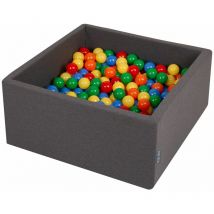 Kiddymoon - 90X40cm/200 Palline ∅ 7CM Quadrato Piscina Di Palline Colorate Per Bambini Fabbricato In eu, Grigio Sc:Giallo/Verde/Blu/Rosso/Arancione